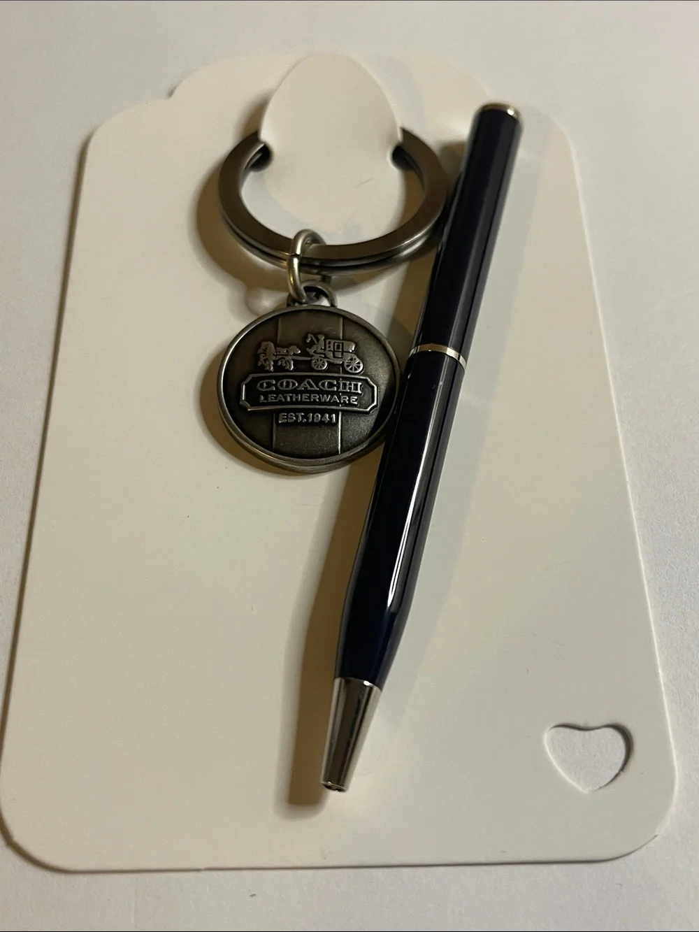 COACH Brushed Silver Leatherware Keyring and Coach Pen